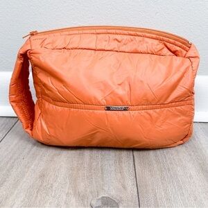 Anorak quilted puffer zipper cosmetic bag pouch orange